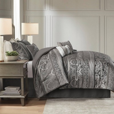 Bellagio Gray Jacquard 7-Piece Queen Comforter Set