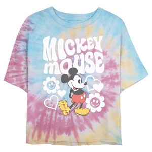 Juniors Womens Mickey & Friends Groovy Hearts and Smilies Logo White Crop T-Shirt - 1 of 4