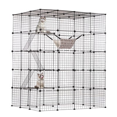 VEVOR Large 4-tier Cat Cage, 54 x 41 x 69", Detachable Metal Wire Cat Enclosure, with 5 Front Doors Hammock Ramp ladders, Indoor & Outdoor Crate