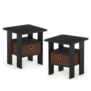 Furinno Andrey End Table Nightstand with Bin Drawer, Americano/Medium Brown, Set of 2 - 1 of 1