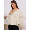 INSPIRE CHIC Women's Maternity Blouse High Low Tops Lantern Sleeve Henly Neck Button Long Sleeve Pleated Ruched Frill Pregnancy - 3 of 4