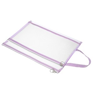 Unique Bargains Nylon A4 Mesh Zippered Clear Files Bag for Office Business with Handle - 1 of 4