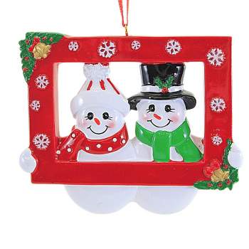 3.25 In Snowman Couple In Red Frame Christmas Snowflakes Tree Ornaments