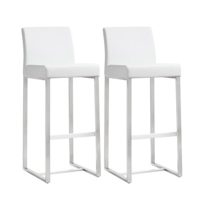 TOV Furniture Denmark Performance Vegan Leather Stool with Silver Base - Set of 2 White 16"W x 18.5"D x 41.3"H