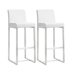 TOV Furniture Denmark Performance Vegan Leather Stool with Silver Base - Set of 2 White 16"W x 18.5"D x 41.3"H - 1 of 4