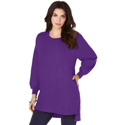 Roaman's Women's Plus Size Blouson Sleeve High Low Sweatshirt
