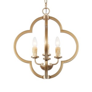 LNC Ellan 4-Light 16" Modern Lantern Small Chandelier, Matte Gold with Disstressed White - 1 of 4
