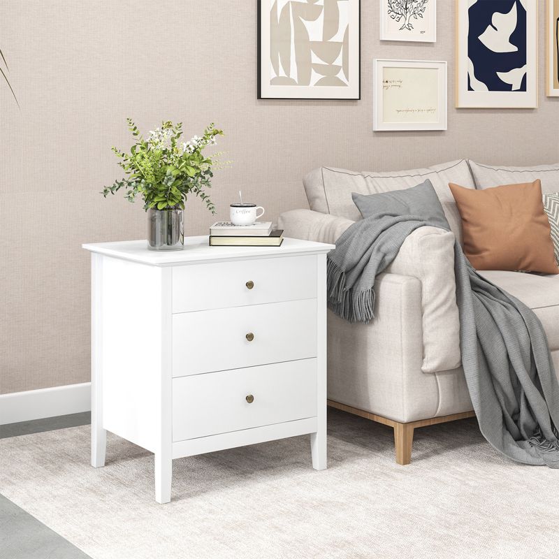 Costway Nightstand Beside End Side Table Accent Table Organizer W/3 Drawers White, 4 of 11