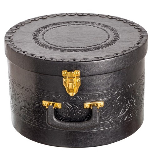 Creative Scents Round Hat Box Container With Gold Locking Lid Gold Rim And Sturdy Handle 14.5 Target