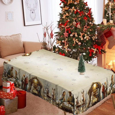 LOVEVOOK Merry Christmas Tablecloth, Snowman Tablecloth, Snowflake Table Cloths Stain Resistant Dining Table Cover for Holiday Decor