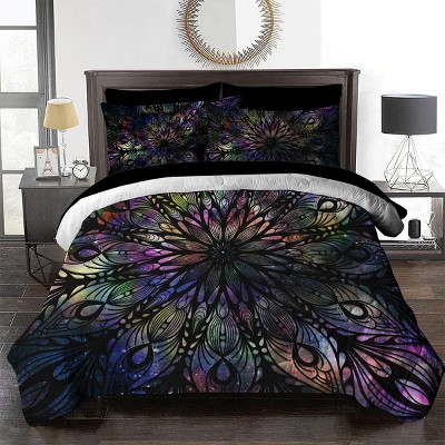 Boersma Boho King Comforter Set, 8 Pieces Colorful Galaxy Stars Mandala Bed in a Bag 3D Bohemian Bed Set with Comforter and Sheets