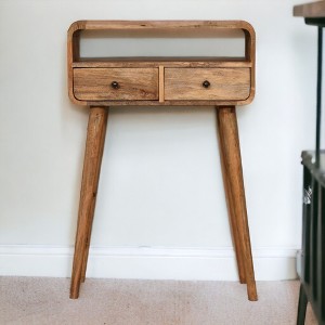 Solid Wood Scandinavian Legs 2-Drawer Mini Curved Console Table with Open Slot - 1 of 4