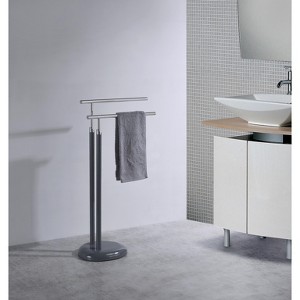 Kings Brand Furniture - Holland Metal Freestanding Towel Rack Stand, Gray/Chrome - 1 of 3
