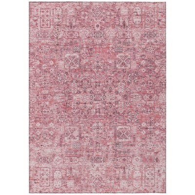 Pink Blush And Charcoal Floral Washable Indoor Outdoor Area Rug