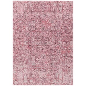 Pink Blush And Charcoal Floral Washable Indoor Outdoor Area Rug - 1 of 4