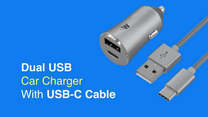 Just Wireless 3.4A/17W 2-Port USB-C &#38; QC3.0 Car Charger with 6&#39; Braided Type-C to USB Cable -Slate, 2 of 11, play video