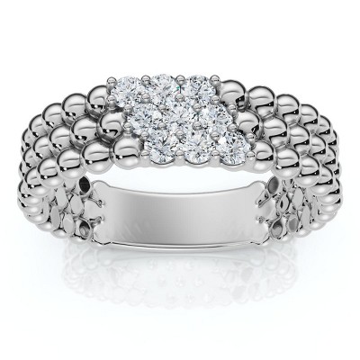 Pompeii3 Three Row Beaded Diamond Stackable Ring 14k Gold or Platinum Lab Created