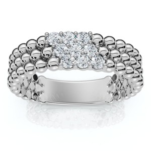 Pompeii3 Three Row Beaded Diamond Stackable Ring 14k Gold or Platinum Lab Created - 1 of 4
