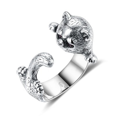 Kitty Cat Wrap Ring for Women Red Cz Eyes Sterling Silver Ginger Lyne Collection