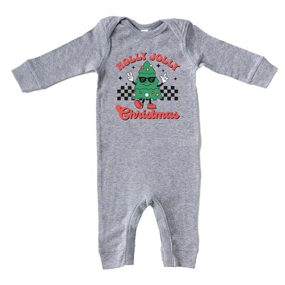 Image of The Juniper Shop Holly Jolly Christmas Tree Baby Romper - Newborn - Heather Grey
