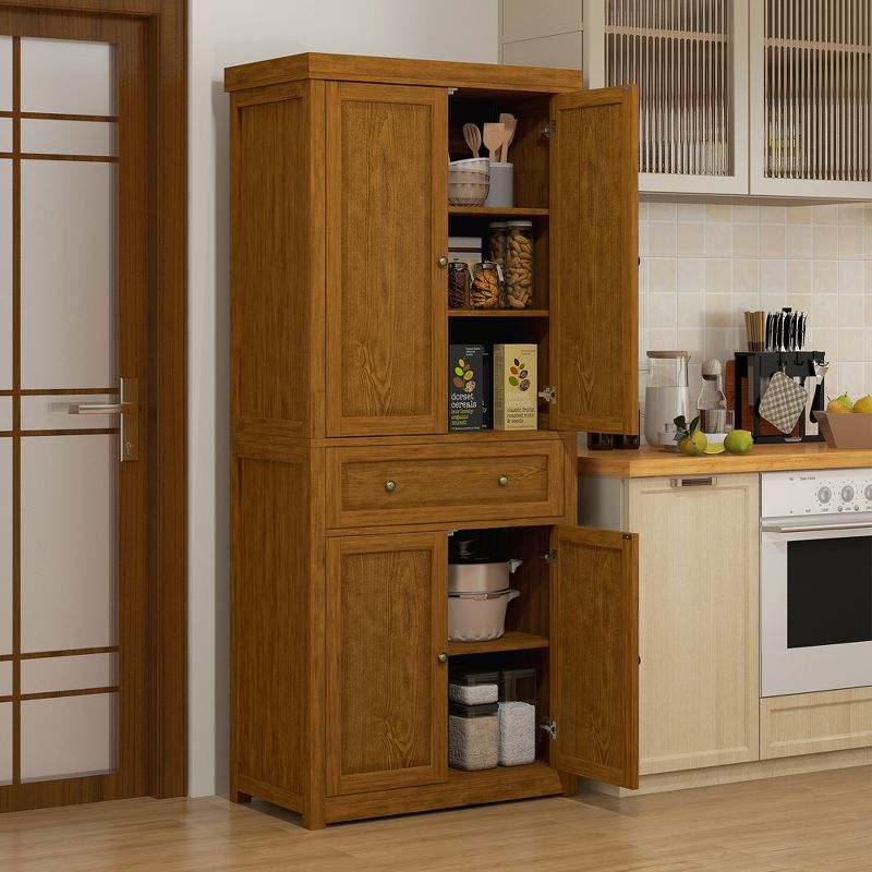 HOMCOM 72.5" Tall Farmhouse Kitchen Pantry Storage Cabinet, Freestanding Kitchen Cabinet with 4 Doors, Drawer, Adjustable Shelves, 3 of 7