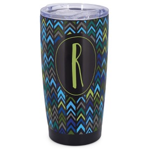 Elanze Designs R Monogram Herringbone Arrows Wrap-Around Design 20 Ounce Stainless Steel On-The-Go Coffee Mug, Thermal Travel Tumbler with Leak - 1 of 4