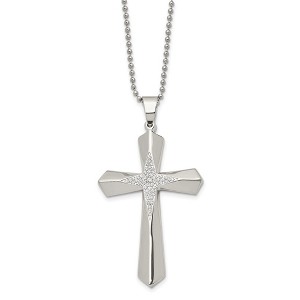 Black Bow Jewelry Stainless Steel & CZ Large Passion Cross Necklace, 24.5 Inch - 1 of 4