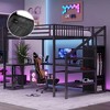 TIRAMISUBEST Queen Size Metal Loft Bed with Wardrobe & L-Desk - LED Light, USB Charging for All Ages, Black - 4 of 4