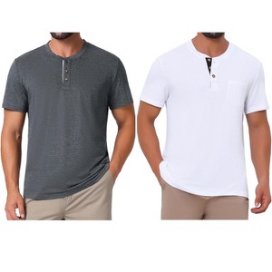 INSPIRE CHIC Men's Summer Short Sleeve Button Basic Henley T-Shirts 2 Packs - 1 of 4