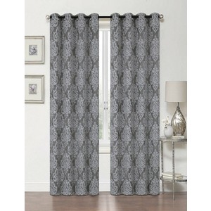 Kate Aurora 2 Pack Delaney Room Darkening Damask Print Grommet Curtain - 1 of 4