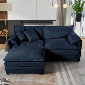DOMETOUR Modern Chenille Cloud Couch Love Seat Upholstered Modular L Shaped Couch with Ottoman for Living Room, Apartment - 1 of 4