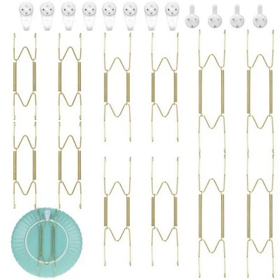 LunaLulinlk 12pcs Plate Hangers with 12pack Wall Hooks, Stainless Steel Decorative Wire Holders (6/8/10in)