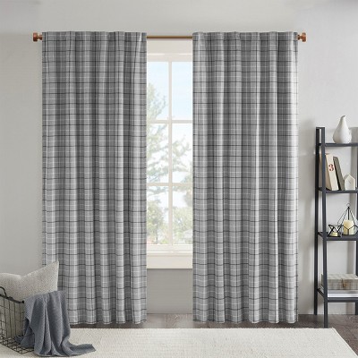 Boersma Windowpane Plaid Blackout Curtain Panel – Grey 50x95" Fleece-Lined Window Drape with Rod Pocket & Back Tabs for Living Room or Bedroom