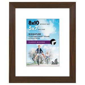 Americanflat 8x10 Picture Frame in Walnut - Displays 5x7 With Mat and 8x10 Without Mat - Composite Wood with Shatter Resistant Glass  and Tabletop - 1 of 4
