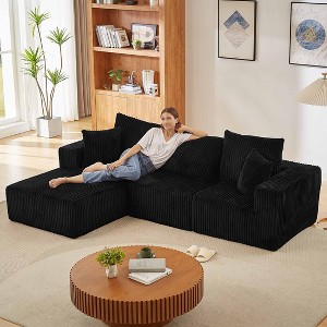 Aukfa 103.5" Modular Cloud Corduroy Sectional Sofa, L-Shaped No-Assembly Floor Couch with Washable Cover - 1 of 4