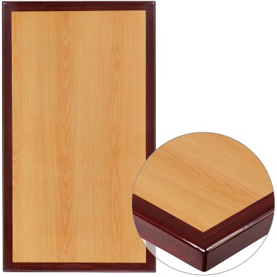 Flash Furniture 30" x 60" Rectangular 2-Tone High-Gloss Cherry Resin Table Top with 2" Thick Mahogany Edge