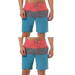 Lars Amadeus Men's Summer Color Block Drawstring Swim Beach Board Shorts 2 Pack - 1 of 4