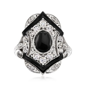 Ross-Simons Onyx and 1.30 ct. t.w. White Zircon Ring With Black Enamel in Sterling Silver - 1 of 4