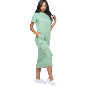 Slickblue Women's Casual Side Pocket Tee Dress, Short Sleeve Jersey Knit, Relaxed Fit, 12 Color Options, Size S-L - 1 of 4