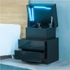 LED Nightstand Modern Black Nightstand with Led Lights Wood Led Bedside Table Nightstand with 2 High Gloss Drawers - 4 of 4