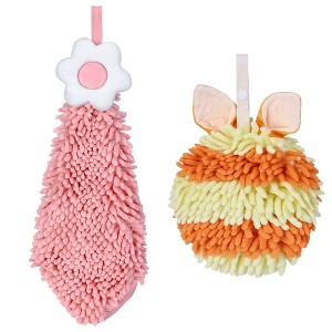 REGALWOVEN 2 Packs Soft Absorbent Flower and Rabbit Shape Decorative Chenille Hand Towel for Bathroom 6" x 15"/7" x 7" - 1 of 4