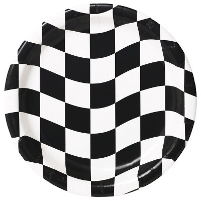 24ct Check Paper Plates Black And White