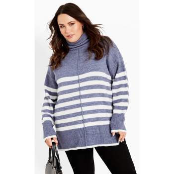 Women's Plus Size Livvy Stripe Sweater - indigo | AVENUE