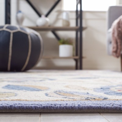 Ivory and Blue Floral Hand-Knotted Wool Area Rug