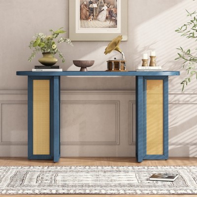 KIGFTSOD Farmhouse Rattan Console Table - Narrow Storage Entryway Table, Ideal for Living Room & Entrance Hallway