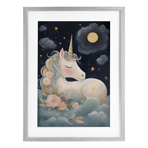 Stupell Industries Unicorn Surrounded By Clouds Framed Print Under Glass Art - 1 of 4