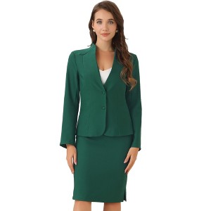 INSPIRE CHIC Women's Collarless Blazer and Formal Pencil Skirt Business Suit Set 2 Pcs - 1 of 4