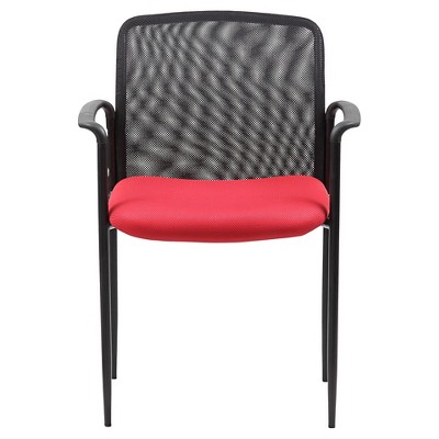 Red Mesh and Metal Stackable Guest Chair with Fixed Arms