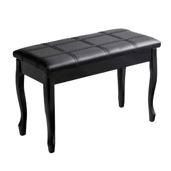 Tangkula PU Leather Piano Bench Solid Wood Padded Double Duet Keyboard Seat w/ Storage Box