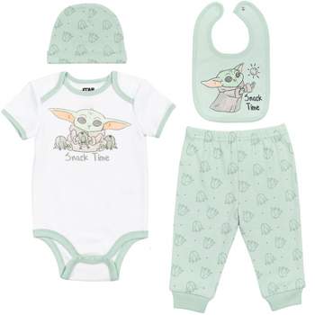 Star Wars The Child Baby Bodysuit Pants Bib and Hat 4 Piece Outfit Set Newborn to Infant
